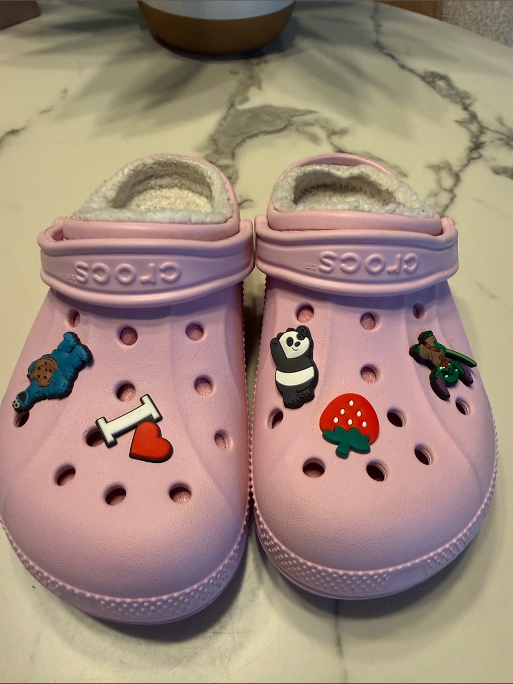 CROCS Pink Fuzzy-Lined Clog with Jibbitz Charms